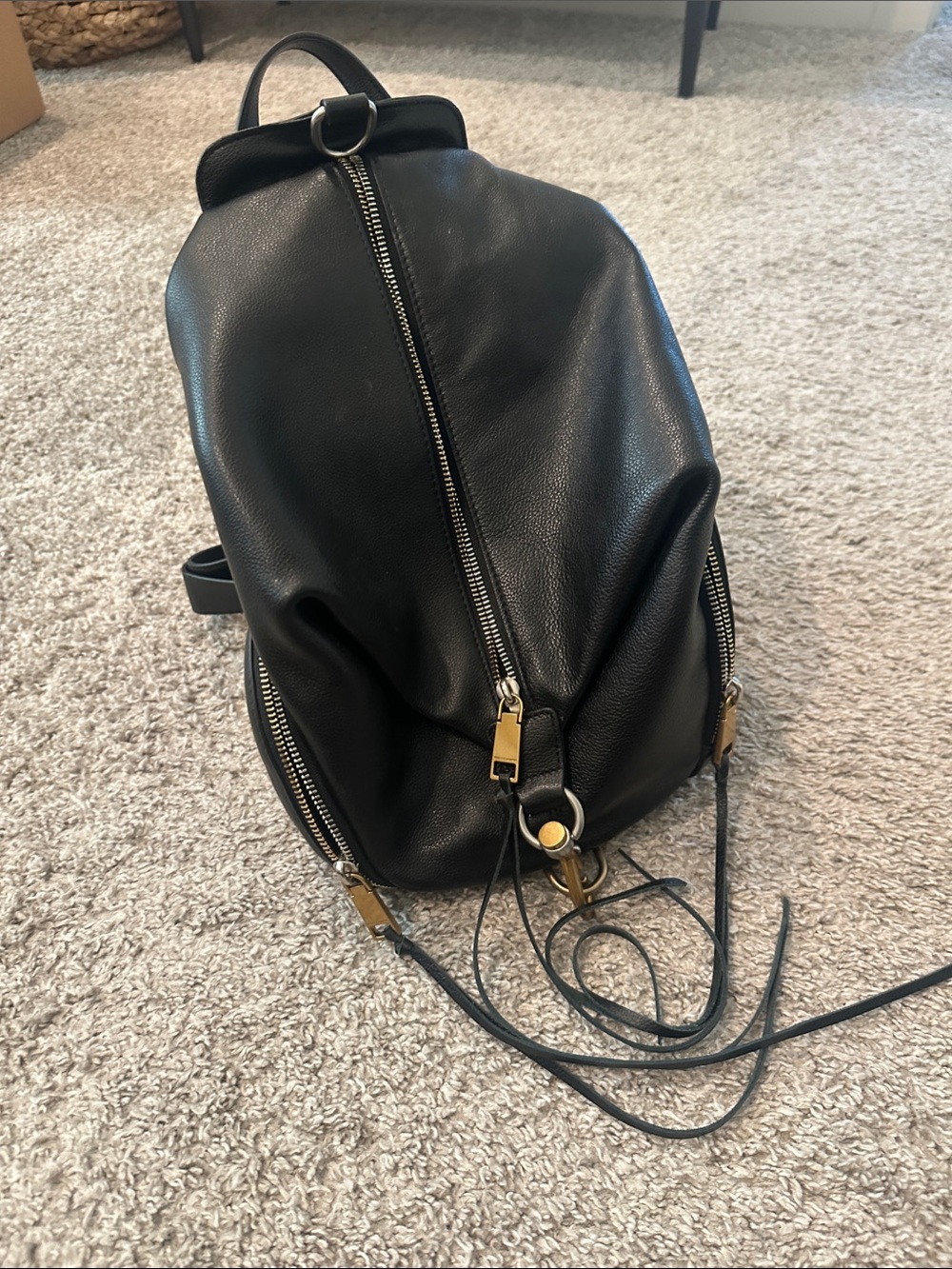 Black Leather Backpack with Gold Hardware - Women's Everyday Pack